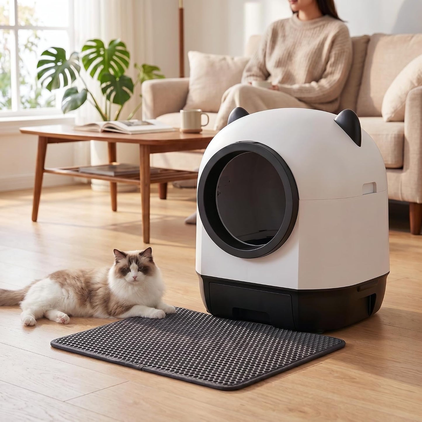 Automatic Cat Litter Box Self Cleaning Litter Box Large Capacity for Multiple Cats, App Control with Safety Sensors, Includes Scent Cartridge & 3 Roll Garbage Bags