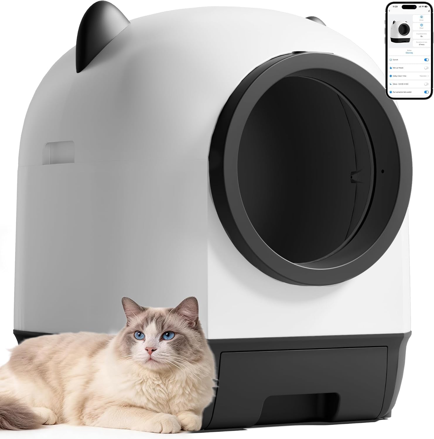 Automatic Cat Litter Box Self Cleaning Litter Box Large Capacity for Multiple Cats, App Control with Safety Sensors, Includes Scent Cartridge & 3 Roll Garbage Bags