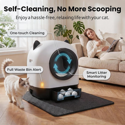 Automatic Cat Litter Box Self Cleaning Litter Box Large Capacity for Multiple Cats, App Control with Safety Sensors, Includes Scent Cartridge & 3 Roll Garbage Bags